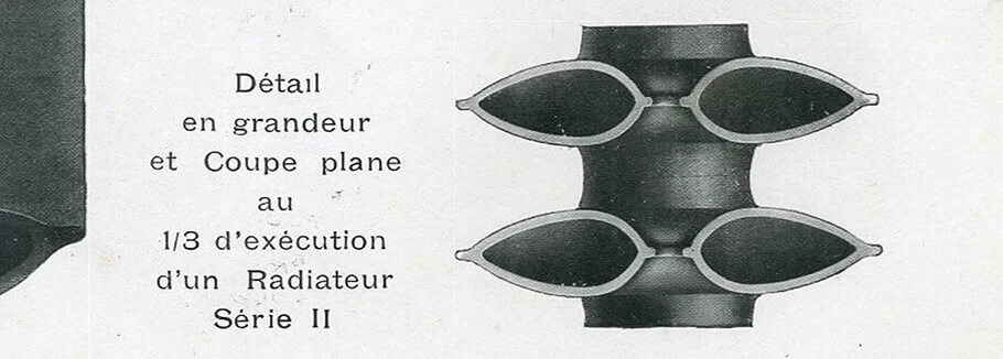 Détail et coupe plane du radiateur en fonte globe