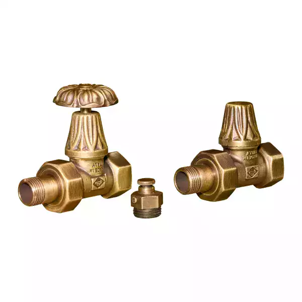 Robinet radiateur fonte Marguerite A droit - Laiton Vieilli