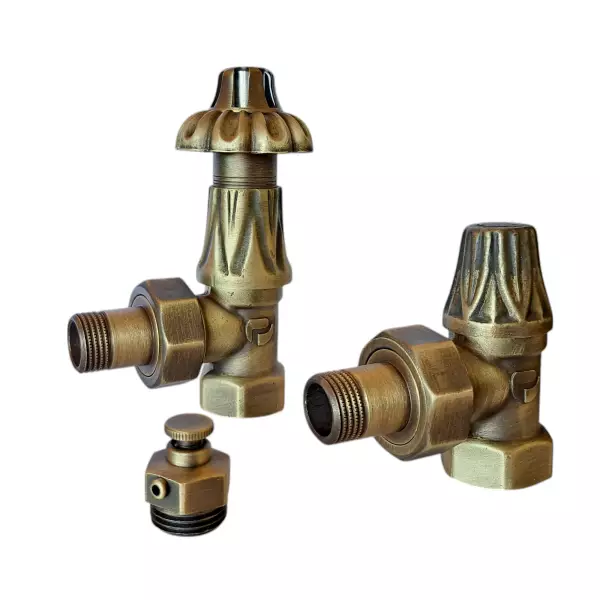 Robinet radiateur fonte Marguerite thermostatique - Laiton vieilli